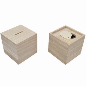 Houten Spaarpot Blok/Kubus